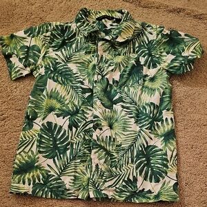 Janie and Jack Green Leaf Print Kids Button Down Shirt